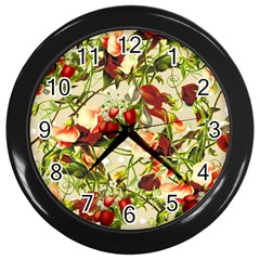 Fruit Blossom Beige Wall Clock (black) by snowwhitegirl