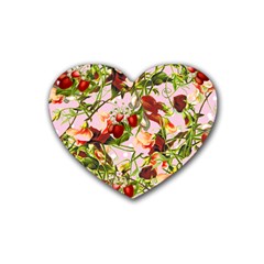 Fruit Blossom Pink Rubber Coaster (heart)  by snowwhitegirl