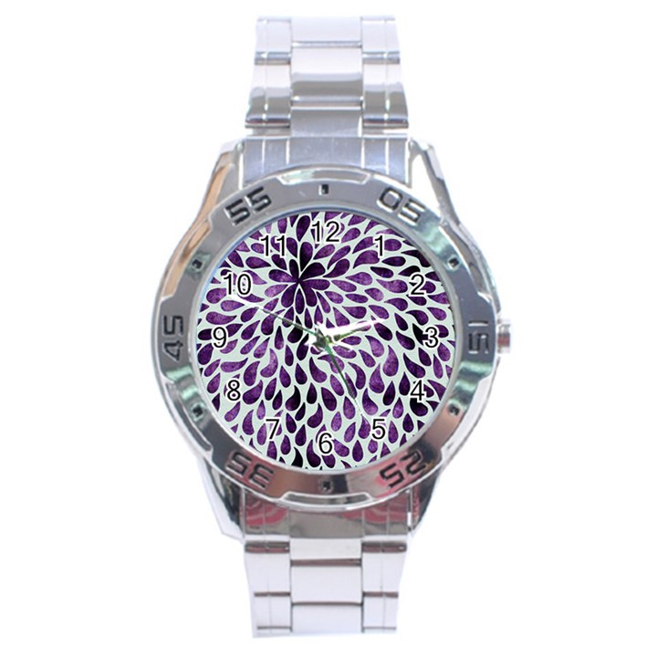 Purple Abstract Swirl Drops Stainless Steel Analogue Watch