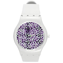 Purple Abstract Swirl Drops Round Plastic Sport Watch (m) by snowwhitegirl