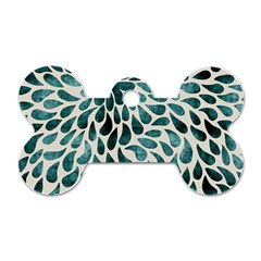 Teal Abstract Swirl Drops Dog Tag Bone (One Side)