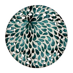 Teal Abstract Swirl Drops Round Filigree Ornament (Two Sides)