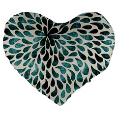 Teal Abstract Swirl Drops Large 19  Premium Flano Heart Shape Cushions