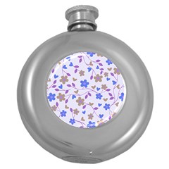 Blue Vintage Flowers Round Hip Flask (5 Oz) by snowwhitegirl