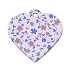 Blue Vintage Flowers Dog Tag Heart (one Side) by snowwhitegirl