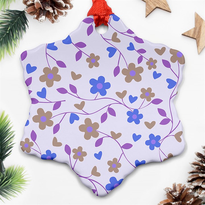 Blue Vintage Flowers Snowflake Ornament (Two Sides)