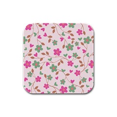 Pink Vintage Flowers Rubber Square Coaster (4 Pack)  by snowwhitegirl