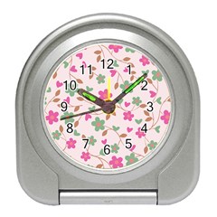 Pink Vintage Flowers Travel Alarm Clock by snowwhitegirl