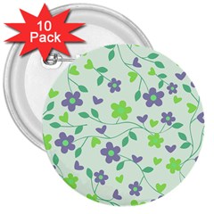 Green Vintage Flowers 3  Buttons (10 Pack)  by snowwhitegirl