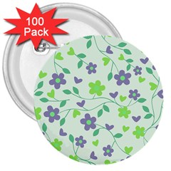 Green Vintage Flowers 3  Buttons (100 Pack) 