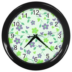 Green Vintage Flowers Wall Clock (black) by snowwhitegirl