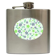 Green Vintage Flowers Hip Flask (6 Oz)