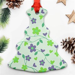 Green Vintage Flowers Christmas Tree Ornament (two Sides) by snowwhitegirl