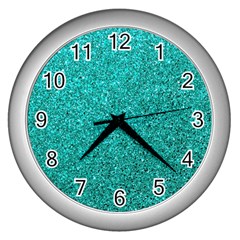 Aqua Glitter Wall Clock (silver) by snowwhitegirl