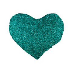 Aqua Glitter Standard 16  Premium Heart Shape Cushions by snowwhitegirl