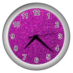 Pink  Glitter Wall Clock (silver) by snowwhitegirl