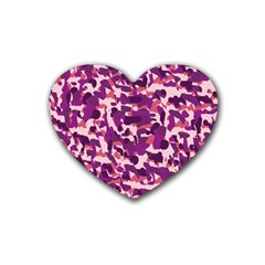 Pink Camo Rubber Coaster (heart)  by snowwhitegirl