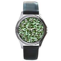 Green Camo Round Metal Watch