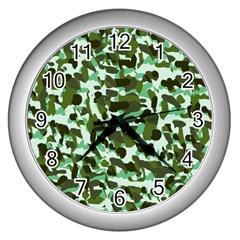 Green Camo Wall Clock (Silver)