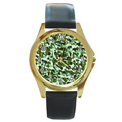 Green Camo Round Gold Metal Watch