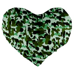 Green Camo Large 19  Premium Flano Heart Shape Cushions