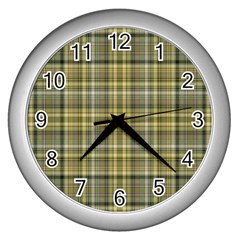 Yellow Plaid Wall Clock (silver) by snowwhitegirl