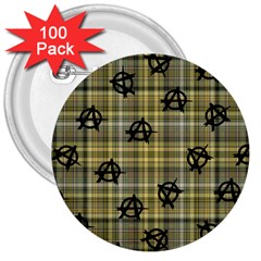 Yellow Plaid Anarchy 3  Buttons (100 Pack)  by snowwhitegirl