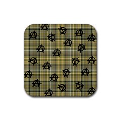 Yellow Plaid Anarchy Rubber Coaster (square)  by snowwhitegirl