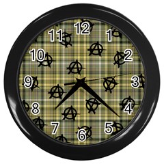 Yellow Plaid Anarchy Wall Clock (black) by snowwhitegirl