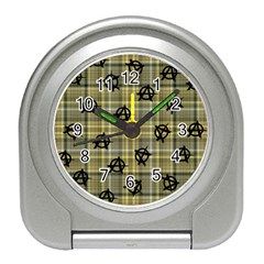 Yellow Plaid Anarchy Travel Alarm Clock by snowwhitegirl