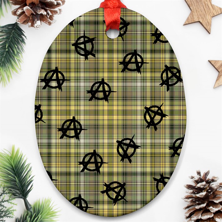 Yellow Plaid Anarchy Oval Ornament (Two Sides)