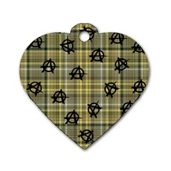 Yellow Plaid Anarchy Dog Tag Heart (two Sides) by snowwhitegirl