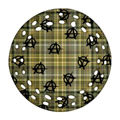 Yellow Plaid Anarchy Round Filigree Ornament (two Sides) by snowwhitegirl