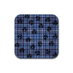 Blue  Plaid Anarchy Rubber Coaster (square)  by snowwhitegirl