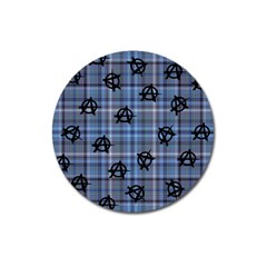 Blue  Plaid Anarchy Magnet 3  (round) by snowwhitegirl