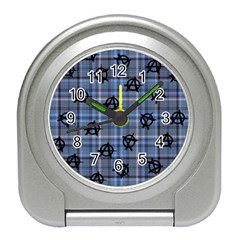 Blue  Plaid Anarchy Travel Alarm Clock by snowwhitegirl