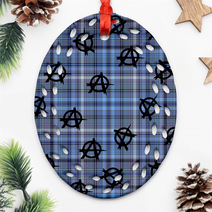 Blue  Plaid Anarchy Oval Filigree Ornament (Two Sides)