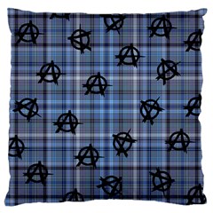 Blue  Plaid Anarchy Large Cushion Case (one Side) by snowwhitegirl