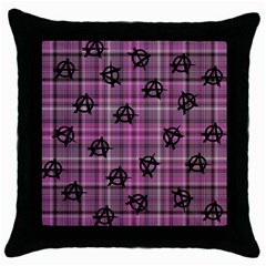 Pink  Plaid Anarchy Throw Pillow Case (black) by snowwhitegirl