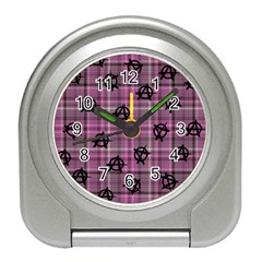 Pink  Plaid Anarchy Travel Alarm Clock by snowwhitegirl