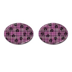 Pink  Plaid Anarchy Cufflinks (oval) by snowwhitegirl