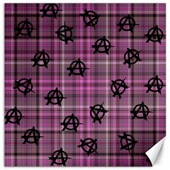 Pink  Plaid Anarchy Canvas 12  X 12   by snowwhitegirl