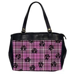 Pink  Plaid Anarchy Oversize Office Handbag (2 Sides) by snowwhitegirl