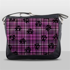 Pink  Plaid Anarchy Messenger Bag by snowwhitegirl