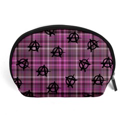 Pink  Plaid Anarchy Accessory Pouch (large) by snowwhitegirl