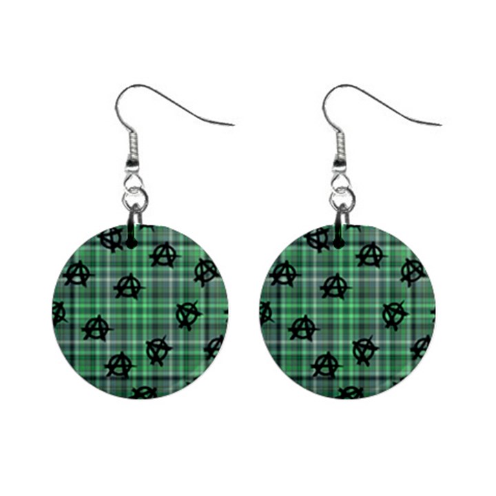 Green  Plaid Anarchy Mini Button Earrings