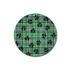 Green  Plaid Anarchy Magnet 3  (round) by snowwhitegirl