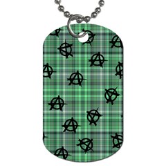 Green  Plaid Anarchy Dog Tag (two Sides) by snowwhitegirl