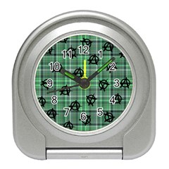 Green  Plaid Anarchy Travel Alarm Clock by snowwhitegirl