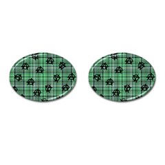 Green  Plaid Anarchy Cufflinks (oval) by snowwhitegirl